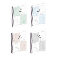 Withna 4分格PP數學筆記本4件組 80-0102, 1組, 灰色 + 灰米色 + 薄荷綠 + 天藍色