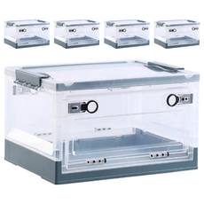 側開透明摺疊收納箱 可組裝可拆卸 收納書籍, 靜謐藍, S(32.5 x 10 x 42.5cm), 5個