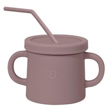 MODU'I BLUEMAMA 矽膠雙耳吸管水杯 鉑金矽膠材質 雙耳杯1入+蓋子1入+吸管1入, 260ml, 1個, 粉色