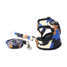 doter 寵愛物語 時尚胸背牽繩組 藍色迷彩, S(頸圍24~36cm 胸圍32~41cm 牽繩120cm), 1組