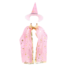 Kori Deer 可莉鹿 聖誕節/萬聖節兒童服裝 巫師魔法師五角星披風帽子組，披風長90CM，建議身高100-160CM, 粉色, 1組