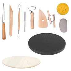 영남소재 도자기 찰흙 점토 도구 9종+손물레+원형나무판 세트, 1개
