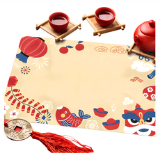 半島良品 防水防油隔熱皮革餐墊, 30 x 45 x 0.2cm, 燈籠舞獅, 1個