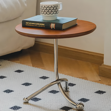 KUIBAO 快豹生活 Penra中古不鏽鋼沙發邊几, 櫻桃木色, 1個