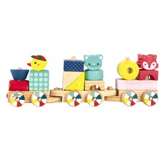 Janod經典設計木玩 動物積木火車 12個月以上適用, 1組