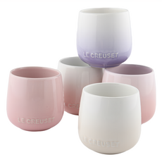 LE CREUSET 花蕾系列馬克杯五件組250ml 陶瓷咖啡杯 水杯, 貝殼粉 + 淡粉紅 + 淡粉紫 + 牛奶粉 + 蛋白霜, 1組