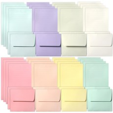 2Youngdesign 8款信紙套裝 32入信紙+16入信封, 混合顏色, 1組