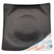 美濃燒 粉藍天目正角皿 日本製 混和顏色 小菜盤, 1個