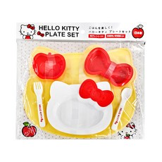 OSK Hello Kitty 塑膠臉型餐盤湯叉組, 日本製造, 餐盤直徑8 x 9.7cm 230ml + 吸管直徑0.6cm, 121234, 1組