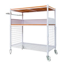 dayneeds 日需百備 烤漆三層架廚房收納推車 含工業輪, 白色 + 柚木, 1個