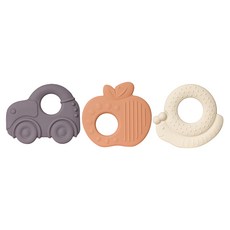 MOTHER-K 極親柔矽膠造型固齒器3件組, FDA認證安全無毒材質，舒緩長牙不適, 汽車 + 蘋果 + 蝸牛, 1組, Teether only