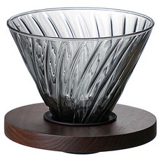 斜紋咖啡濾杯 玻璃實木, 1個, 煙燻黑, 2-4人份