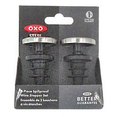 OXO 防漏保鮮酒瓶塞二入組, 矽膠密封, 304不鏽鋼, 1組, OX0104012A