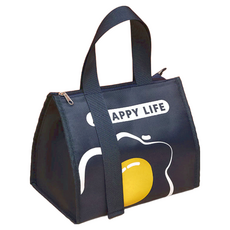 超萌Q便當袋 牛津布+加厚鋁箔內襯 保溫保鮮 輕鬆攜帶, 21 x 24.5 x 14cm, 藏青蛋