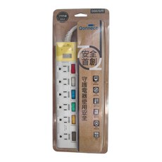 Qonnect 7開6插3P斷電延長線, 2.7m, 白色, 1個