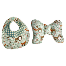 Lianne Baby 鹿熊森林 彌月禮盒2件組 手工蝴蝶枕 + 六層紗圍兜, 綠色, 1組