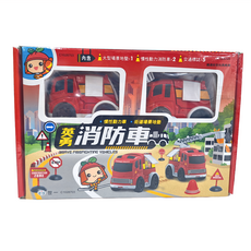 世一 英勇消防車, 內含大型場景地墊x1, 慣性動力消防車x2, 交通標誌x5, Red, 地墊80 x 70cm, 1盒