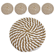 KOUJI叩吉好物 棉線編織杯墊 1組, 白色 + 棕色, 5個