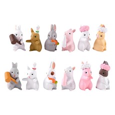 葉子小舖 迷你兔子家族盆栽裝飾12件組, 1組