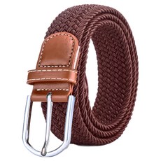 彈力編織腰帶，合金扣頭，針織，無需穿孔, 105cm, 復古棕