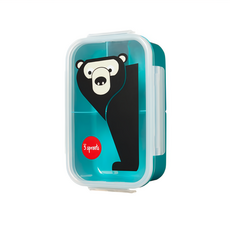 3 sprouts 午餐盒 三格分隔設計 四面卡扣設計 可微波爐 可洗碗機, 黑熊, 1個