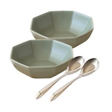 JUST HOME 霧悠陶瓷7吋造型深盤湯匙4件組 5746-03C, 1組, 森林綠, 2個深盤 + 2支湯匙