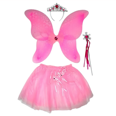摩達客 兒童粉色雪花精靈仙子裝四件組 (髮箍/翅膀/粉色裙), MH220702028, 1組