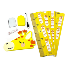 3D立體磁吸身高貼 附贈捲尺及白板筆 測量範圍20cm-180cm, 長頸鹿 黃色, 1個