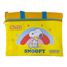 PEANUTS 史努比 好心情 雙層多功能資料袋 黃色, 1個