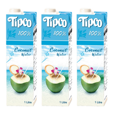 Tipco 100% 椰子水 1L 天然無添加 清涼解渴 補充水分與電解質, 3瓶