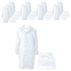 嘉鴻牌無塵服長袖大衣國民領拉鍊直紋防塵工作服, 白色, 10件