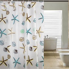 德利生活 浴簾 防水防霉 浴室必備 輕鬆打造海洋風情, 120 x 200cm, 海星, 1入