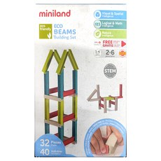 Miniland ECO工型積木, 32個積木, 附不織布袋和教學引導, 1組, 鮮豔明亮的馬卡龍色