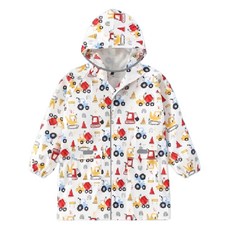 愛北鼻兒童加厚加強加高領口防水雨衣, 奇趣工程車, 110~120cm