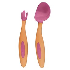 b.box 專利 獨特叉子設計 深勺湯匙 9個月以上寶寶適用 附便攜盒, 叉子 + 湯匙, 粉紅色, 1組