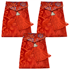 花開富貴刺繡紅包袋 直式 布材質, 3個
