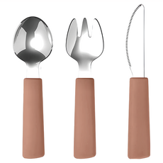By Lille Vilde 不鏽鋼餐具 食品級矽膠握柄, 湯匙 + 叉子 + 刀子, 咖啡色, 1組