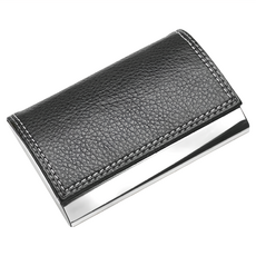 德國 REFLECTS 都會皮革名片盒 荔枝皮紋 鏡面拋光不鏽鋼 磁性吸附