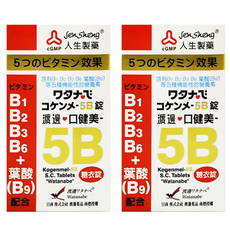 Jen Sheng 人生製藥 口健美5B糖衣錠，含維生素B1 B2 B3 B6 葉酸, 120顆, 2盒
