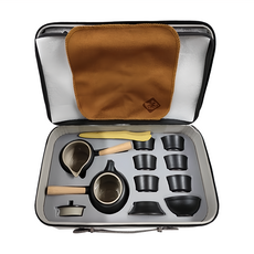 陶瓷側把壺旅行茶具套組，附收納包, 1個, CAKN01588K, 黑色