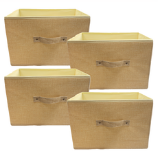 上手家居 棉麻收納箱 置物盒+底板, 麻黃色, 4個