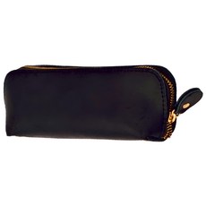 真皮頭層瘋馬牛皮筆袋, 19cm長, 多種顏色可選, 黑色, 1個