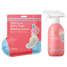 FRUDIA 足部清潔去角質組, 潔淨泡沫 390ml+足膜 40gx3入, 溫和清潔, 去除腳臭, 軟化角質, 1組