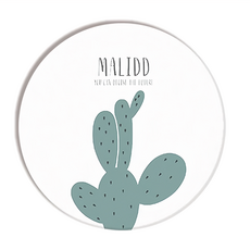 iINDOORS 吸水隔熱矽藻土杯墊 彩繪壓紋大理石款 圓形 隔熱墊 肥皂墊 乾燥塊, 10 x 10cm, 仙人掌 白色, 1個