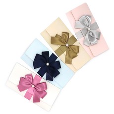 Maeumdama 珍珠光澤緞帶信封組, 4種, 白色, 米色, 淺粉色, 天藍色