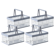 手提摺疊收納籃, 大(45 x 31.5 x 24cm), 灰白色, 4個