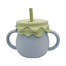 小綠豆居家百貨 矽膠兩用維尼蜂蜜水杯, 綠蓋藍杯, 寶寶學習飲水最佳選擇, 1個