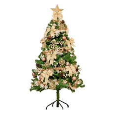 摩達客 豪華型裝飾綠色聖誕樹 鍍金白大雪花金果球系裝飾品 (不含燈), 120cm, YS-GT234001