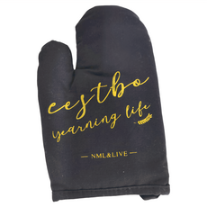 E.dot 北歐簡約英文隔熱防燙手套 棉質 16x27cm, 黑色, 1個