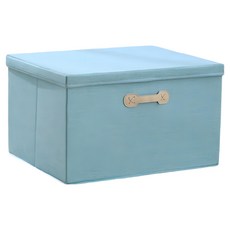 小麥購物 棉麻掀蓋式收納箱 大, 藍色, 1個